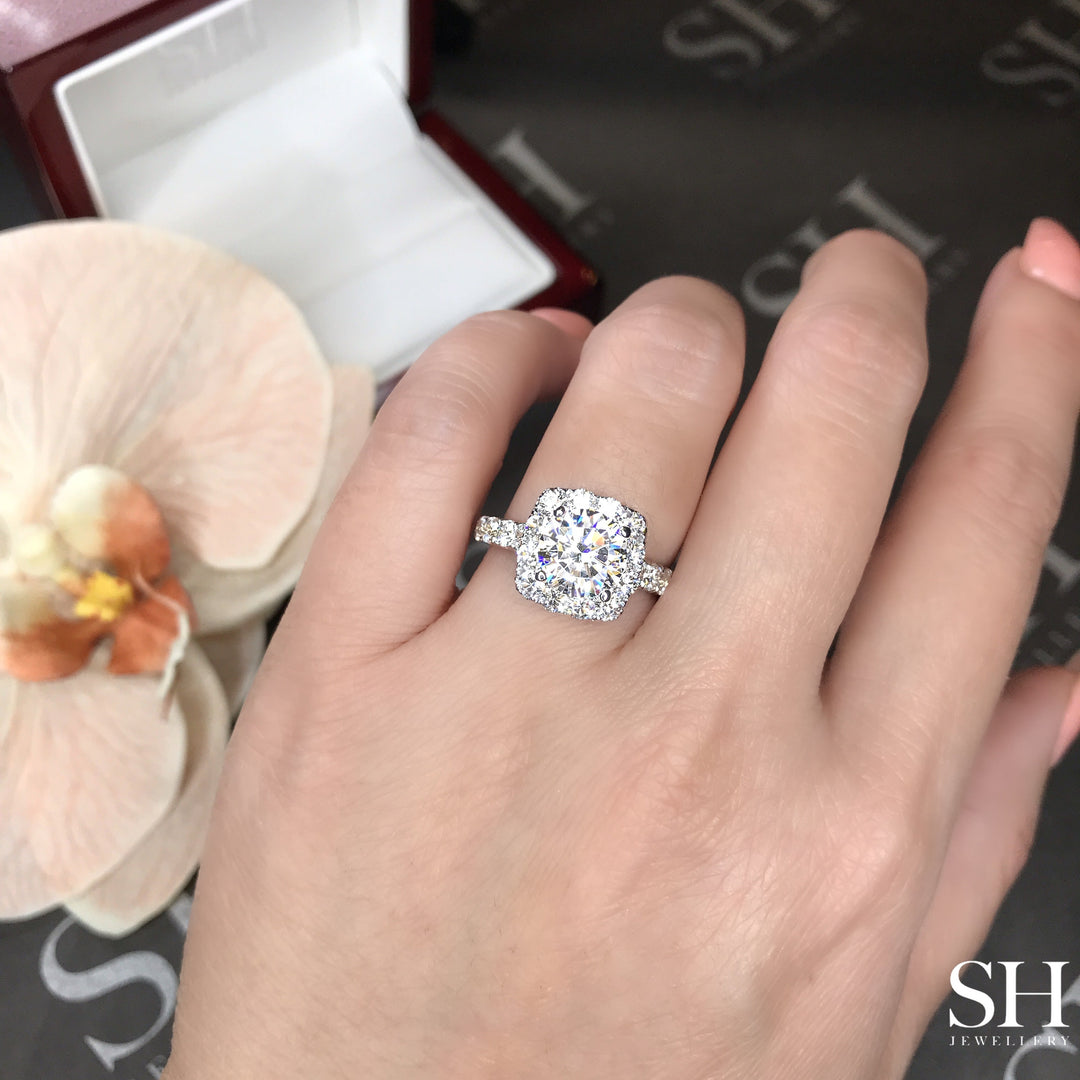 Bold Cushion Shaped Halo & Pavé Set Diamond Band - W0884 (Lab Grown)