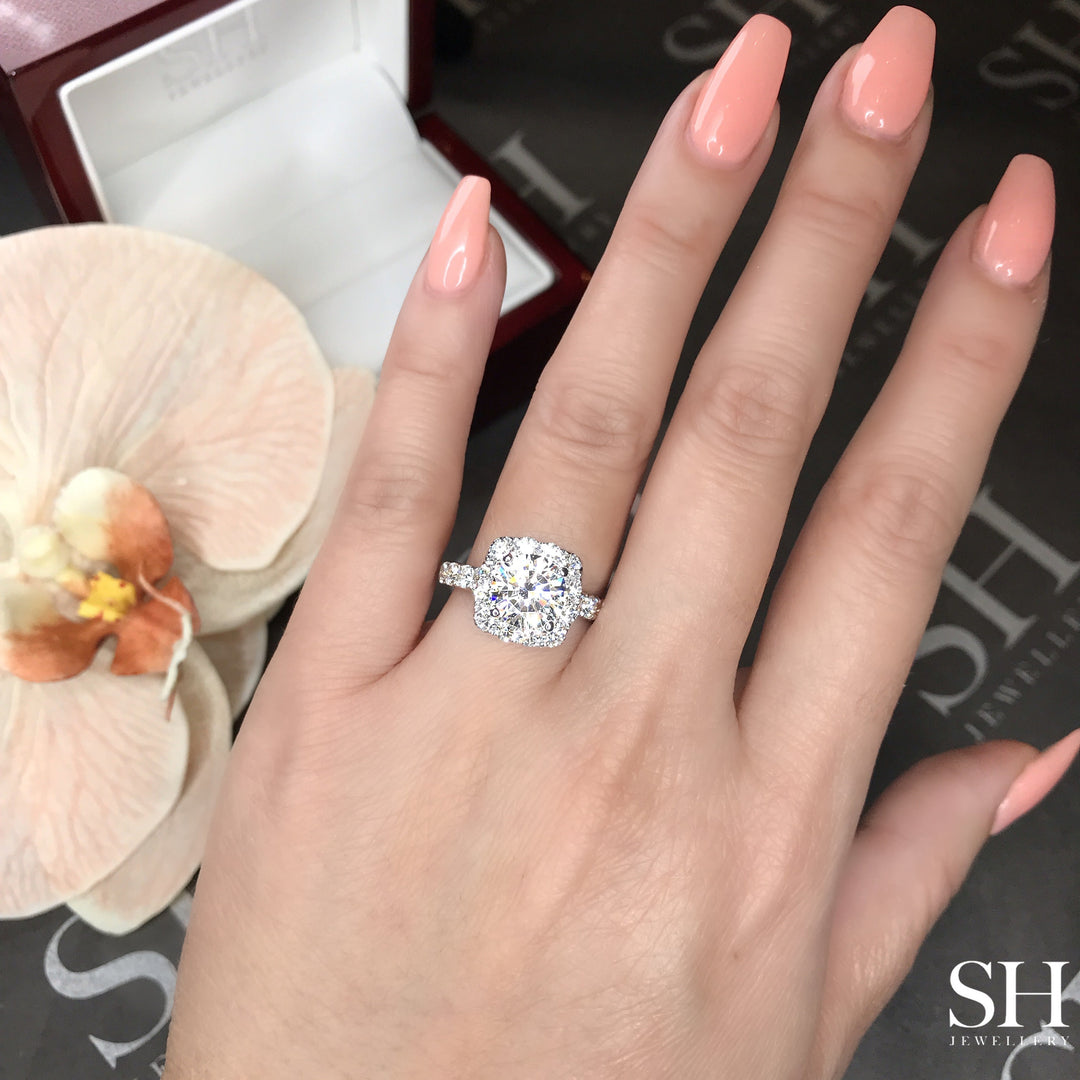 Bold Cushion Shaped Halo & Pavé Set Diamond Band - W0884 (Lab Grown)