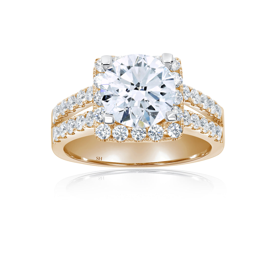 Diamond Cushion Halo And Split Two Row Band - W0885 (Lab Grown)