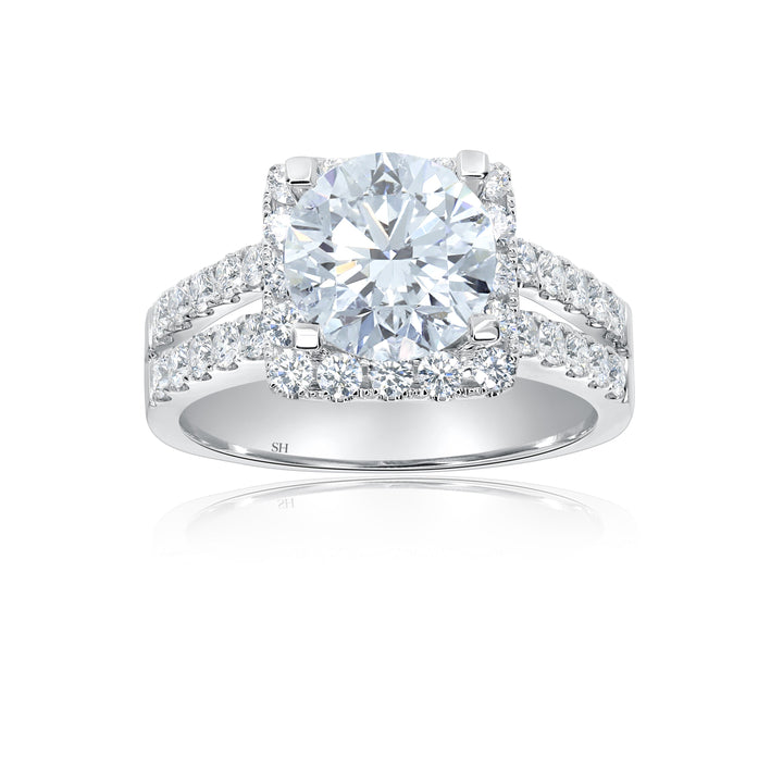 Diamond Cushion Halo And Split Two Row Band - W0885 (Lab Grown)