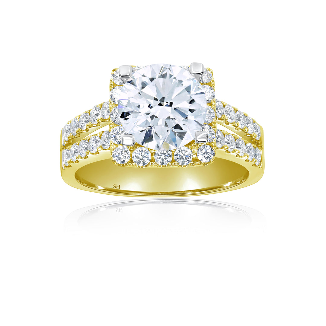 Diamond Cushion Halo And Split Two Row Band - W0885 (Lab Grown)