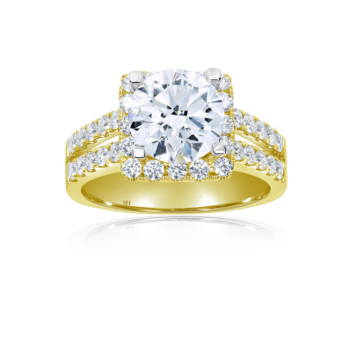 Diamond Cushion Halo And Split Two Row Band - W0885 (Lab Grown)