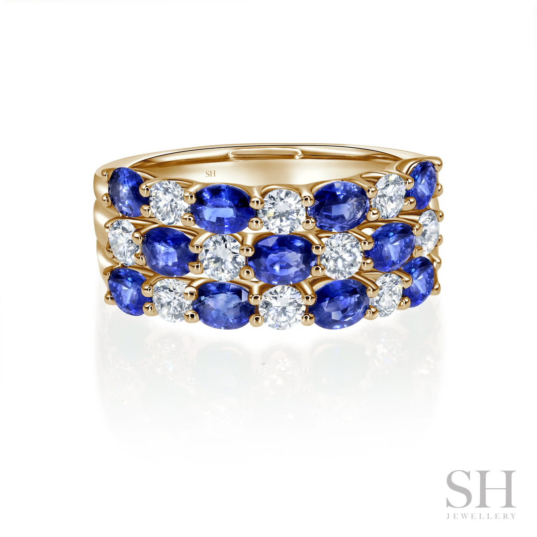 Oval Sapphire and Diamond Grid Ring - W1002