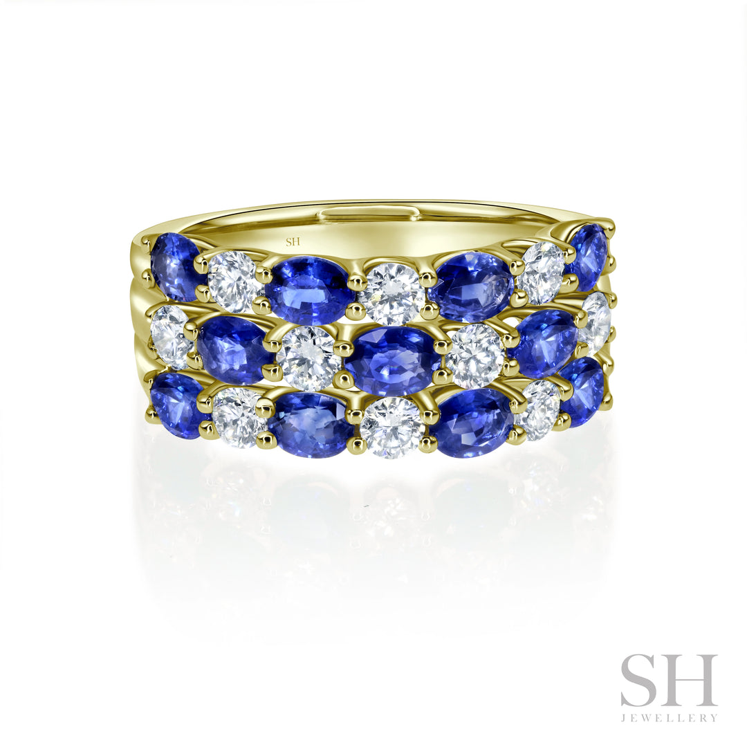 Oval Sapphire and Diamond Grid Ring - W1002