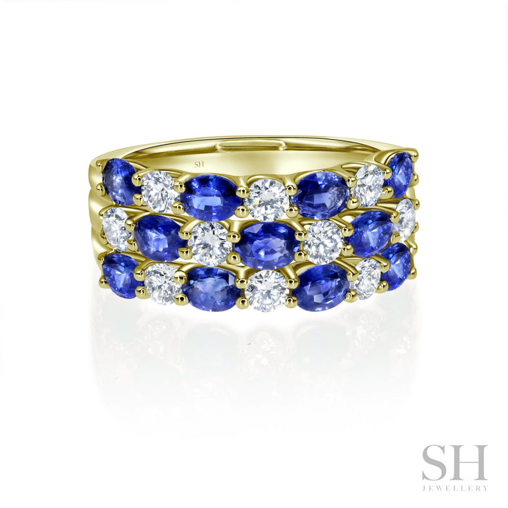 Oval Sapphire and Diamond Grid Ring - W1002