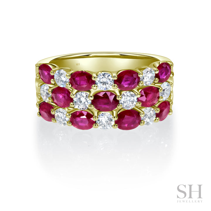 Oval Ruby and Diamond Grid Ring - W1003