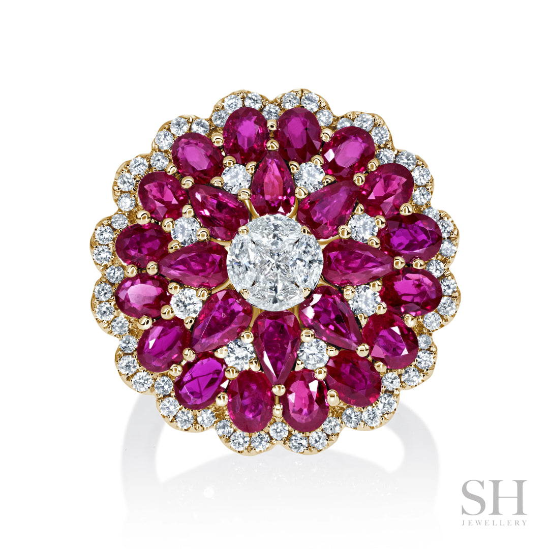Ruby and Diamond Hemisphere Dress Ring - W1004