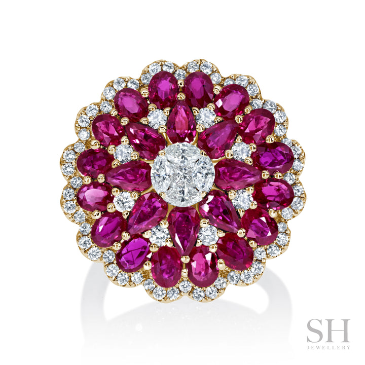 Ruby and Diamond Hemisphere Dress Ring - W1004