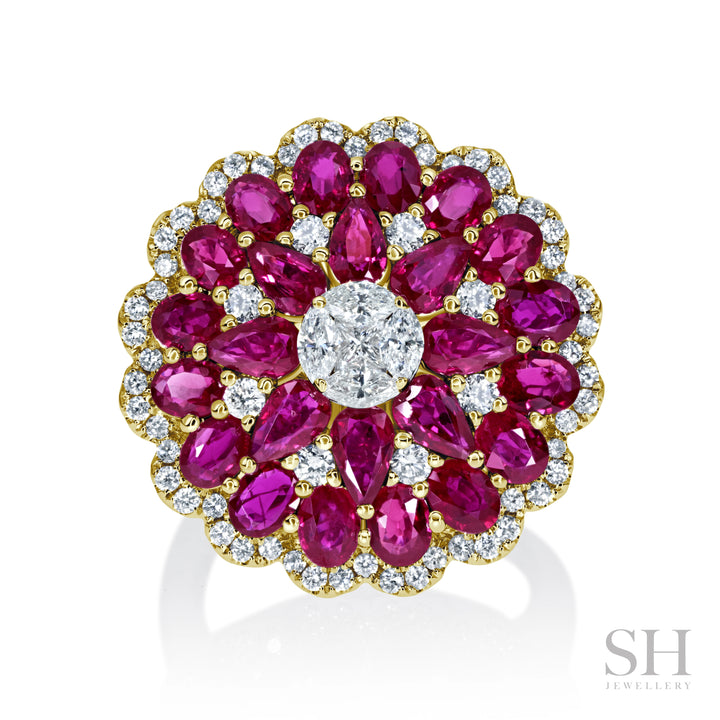 Ruby and Diamond Hemisphere Dress Ring - W1004