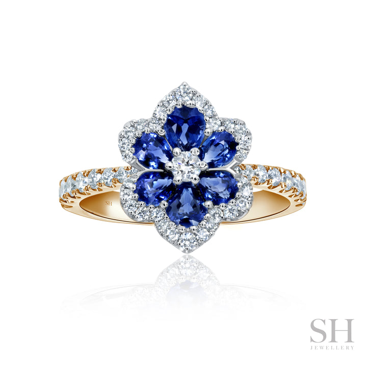 6-Petal Sapphire and Diamond Ring Blossom - W1010