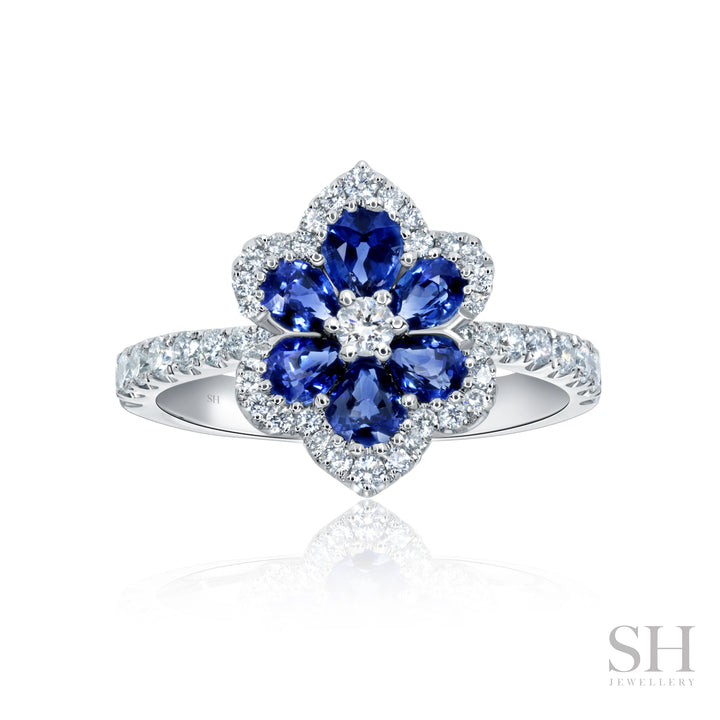 6-Petal Sapphire and Diamond Ring Blossom - W1010