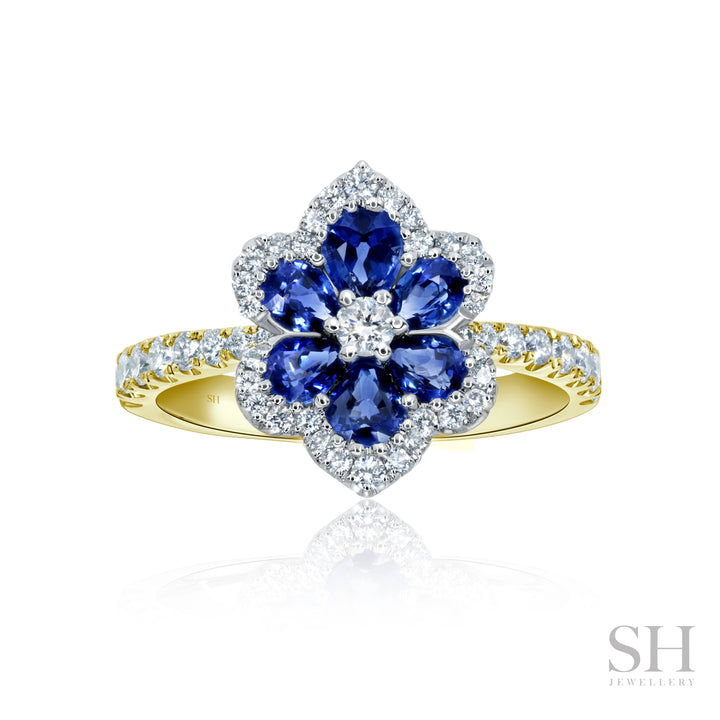 6-Petal Sapphire and Diamond Ring Blossom - W1010