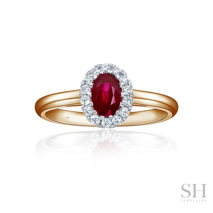 Classic Ruby Halo Diamond Ring with Polished Band - W1019