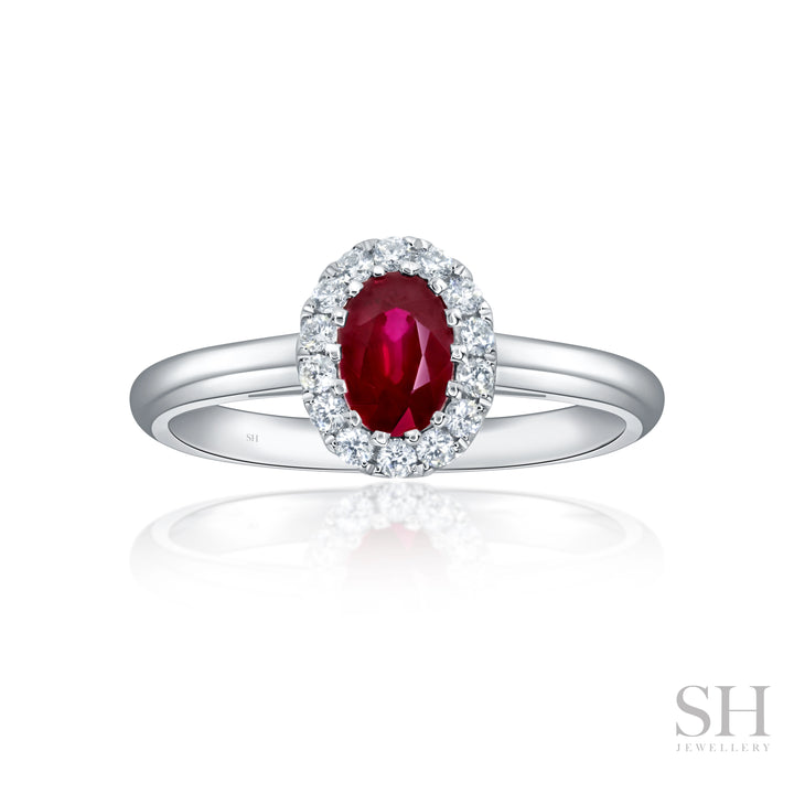 Classic Ruby Halo Diamond Ring with Polished Band - W1019