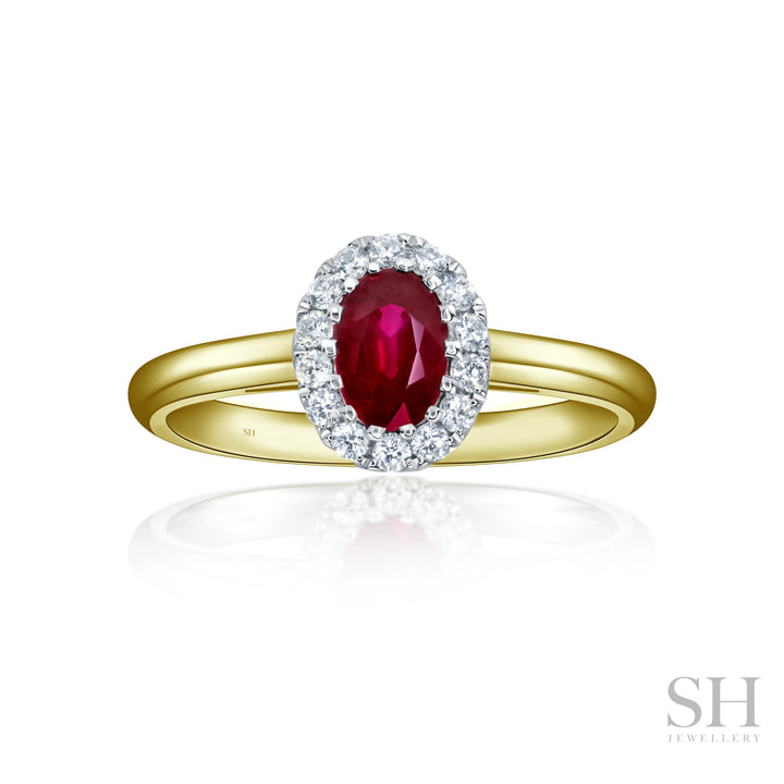 Classic Ruby Halo Diamond Ring with Polished Band - W1019