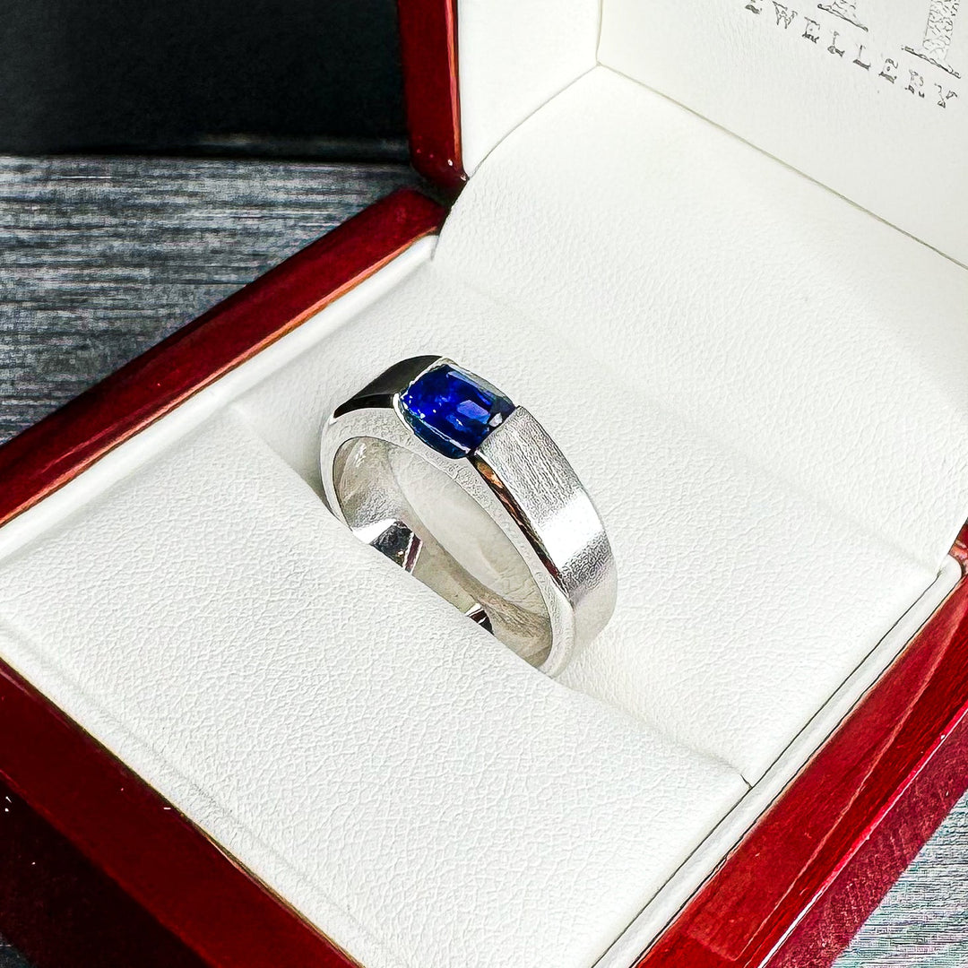 Radiant Cut Sapphire Band with Bevelled Edges (Satin Finish) (5.8mm) - W1069 — 18kt White Gold · 1.2ct (Clearance)