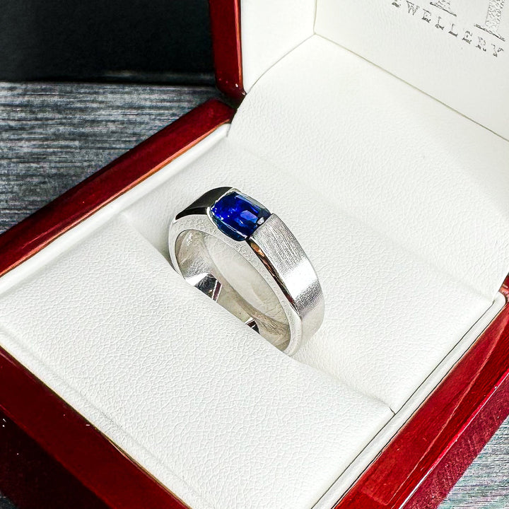 Radiant Cut Sapphire Band with Bevelled Edges (Satin Finish) (5.8mm) - W1069 — 18kt White Gold · 0.9ct (Clearance)