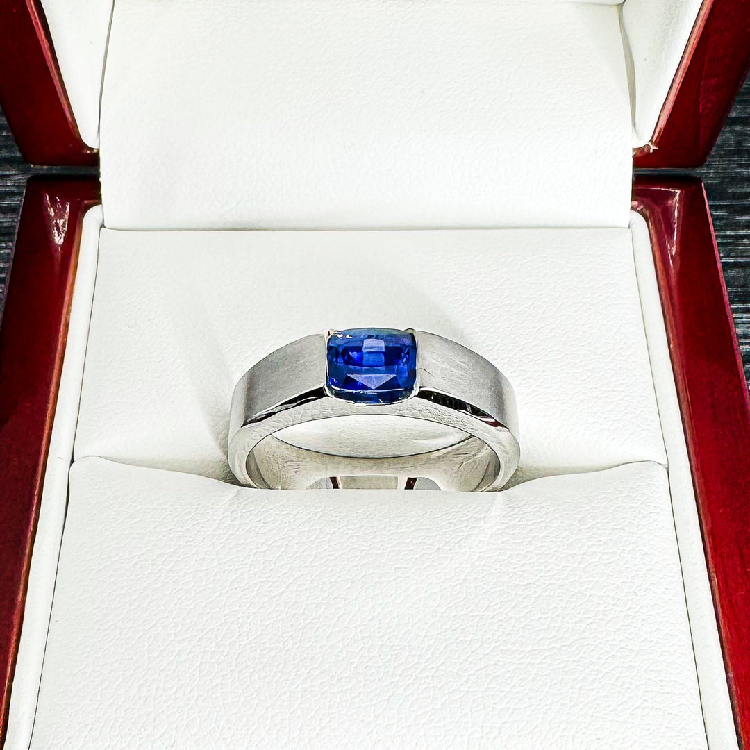 Radiant Cut Sapphire Band with Bevelled Edges (Satin Finish) (5.8mm) - W1069 — 18kt White Gold · 0.9ct (Clearance)