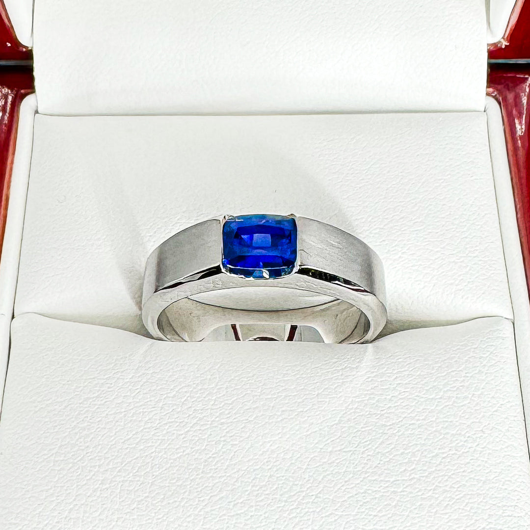 Radiant Cut Sapphire Band with Bevelled Edges (Satin Finish) (5.8mm) - W1069 — 18kt White Gold · 1.2ct (Clearance)