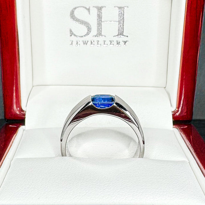 Radiant Cut Sapphire Band with Bevelled Edges (Satin Finish) (5.8mm) - W1069 — 18kt White Gold · 1.2ct (Clearance)