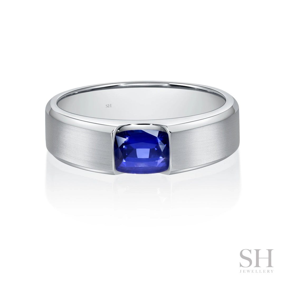 Radiant Cut Sapphire Band with Bevelled Edges (Satin Finish) (5.8mm) - W1069 — 18kt White Gold · 1.2ct (Clearance)