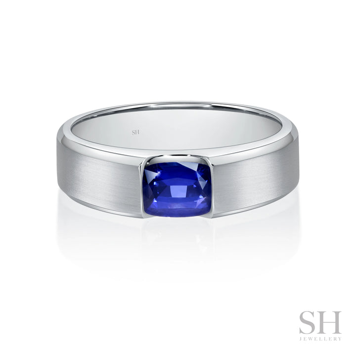 Radiant Cut Sapphire Band with Bevelled Edges (Satin Finish) (5.8mm) - W1069 — 18kt White Gold · 1.2ct (Clearance)