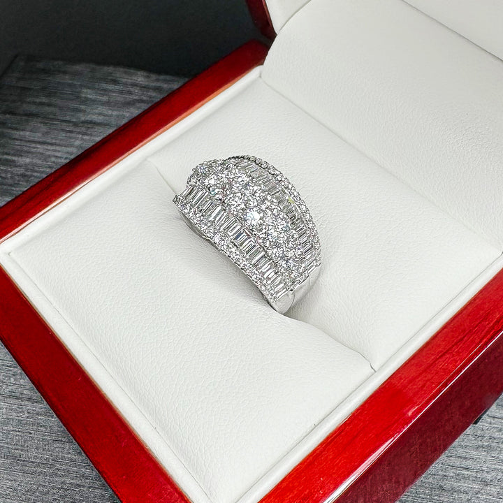 Larger Width Baguette and Round Arch Diamond Ring - W1078