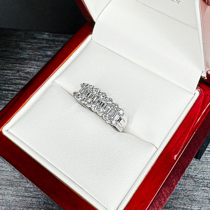 Baguette and Round Claw-Set Diamond Band - W1080