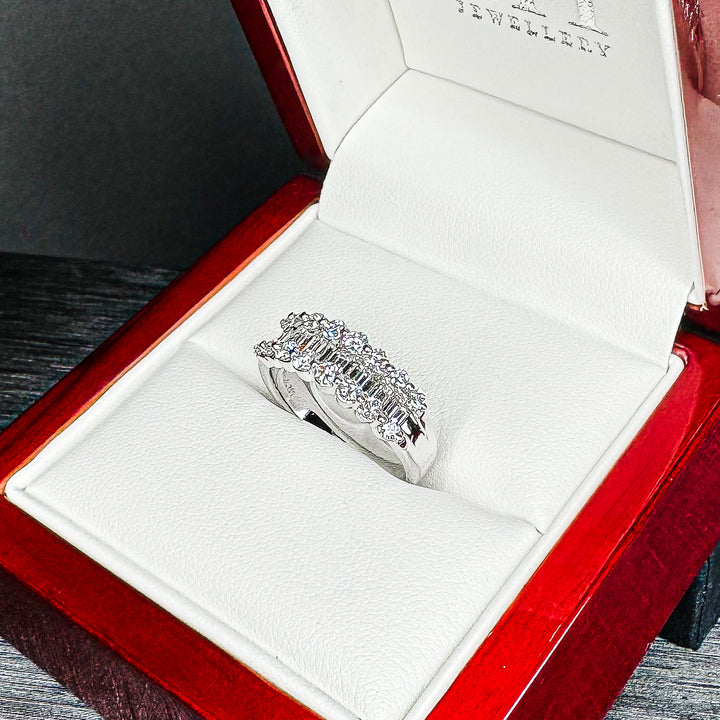 Baguette and Round Claw-Set Diamond Band - W1080