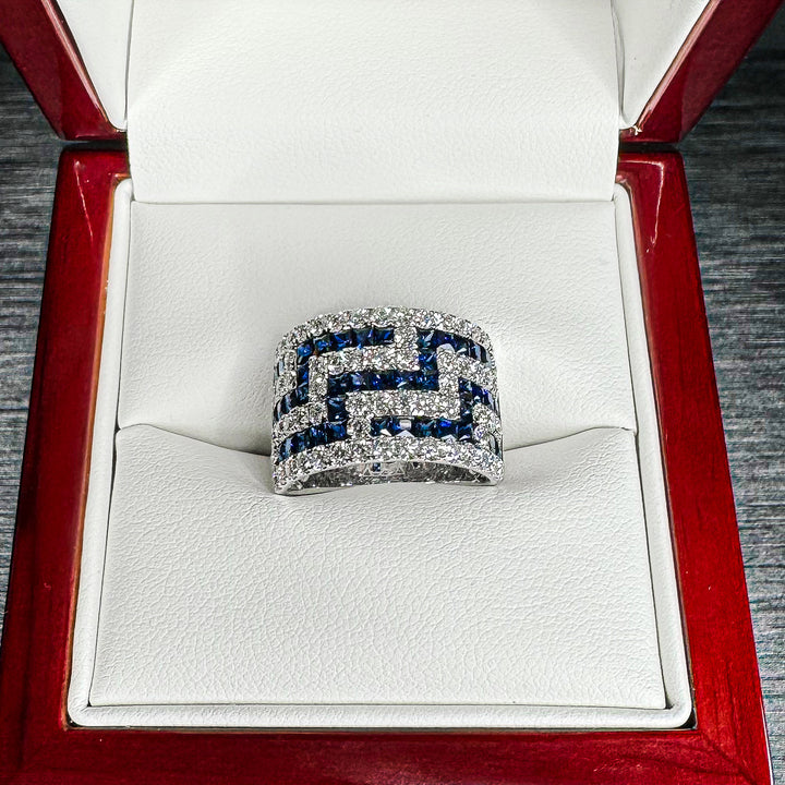 Sapphire and Diamond Lattice Dress Ring (13.6mm Tapered to 13.2mm) - W1083