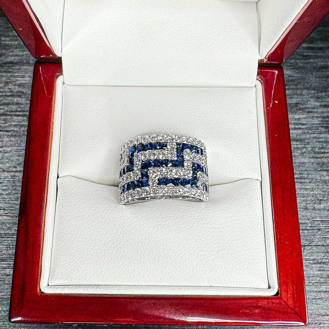 Sapphire and Diamond Lattice Dress Ring (13.6mm Tapered to 13.2mm) - W1083