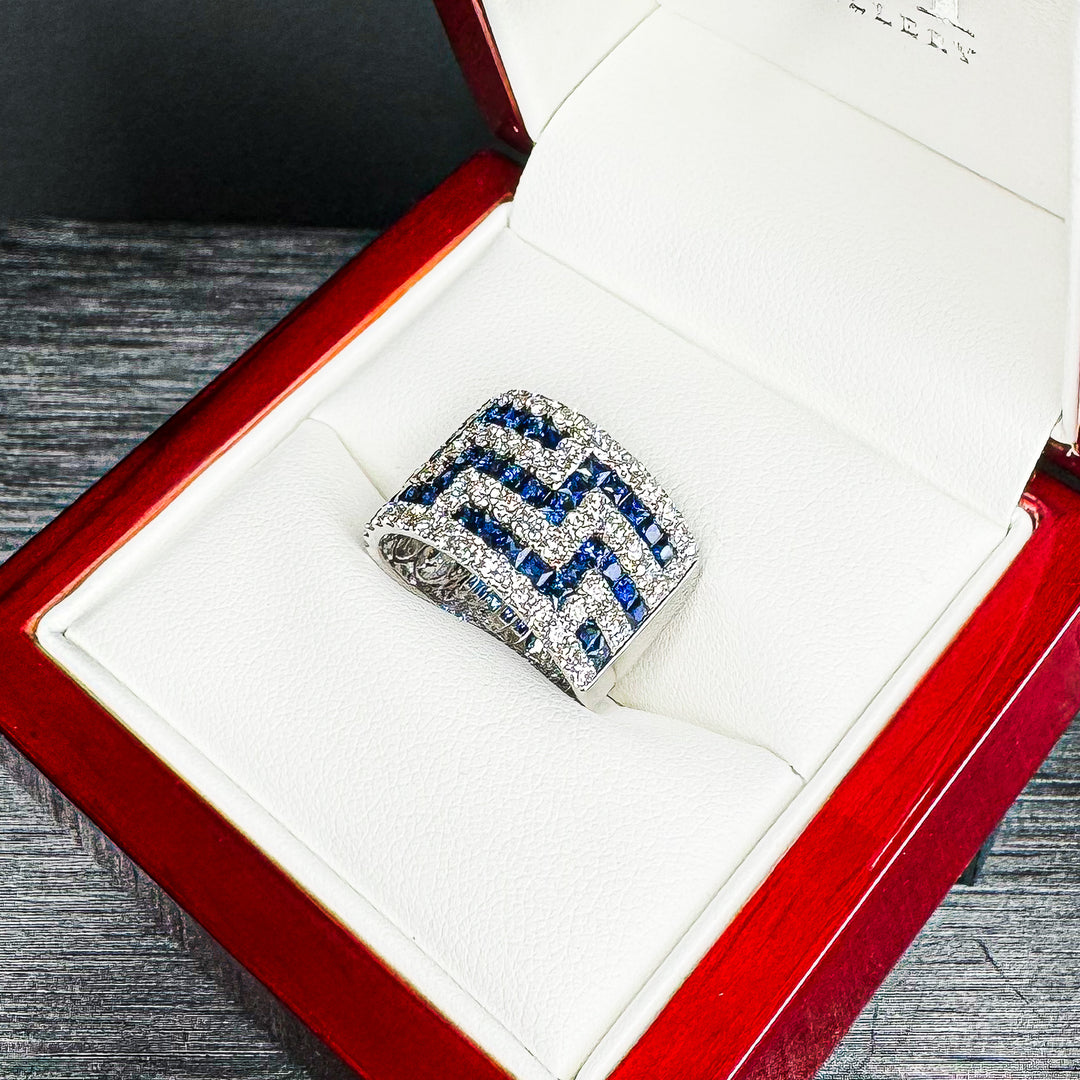 Sapphire and Diamond Lattice Dress Ring (13.6mm Tapered to 13.2mm) - W1083