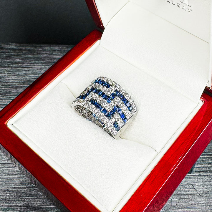 Sapphire and Diamond Lattice Dress Ring (13.6mm Tapered to 13.2mm) - W1083