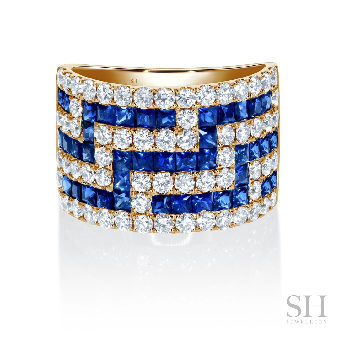 Sapphire and Diamond Lattice Dress Ring (13.6mm Tapered to 13.2mm) - W1083