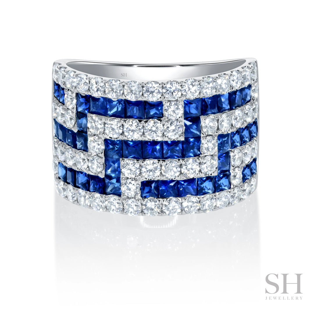 Sapphire and Diamond Lattice Dress Ring (13.6mm Tapered to 13.2mm) - W1083