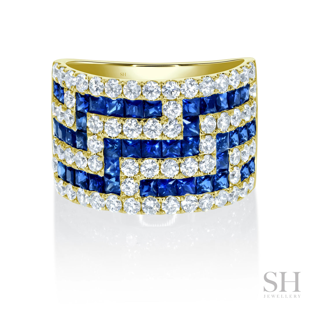 Sapphire and Diamond Lattice Dress Ring (13.6mm Tapered to 13.2mm) - W1083