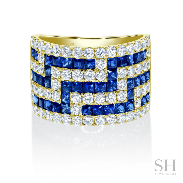 Sapphire and Diamond Lattice Dress Ring (13.6mm Tapered to 13.2mm) - W1083