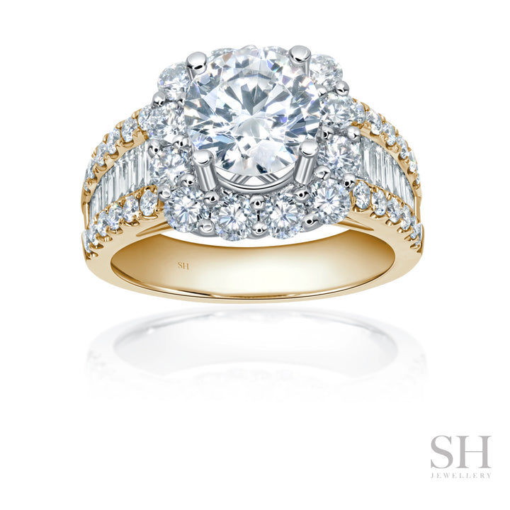 Cushion Halo Diamond Ring with Wider Tapered Baguette Band (wide) - W1088