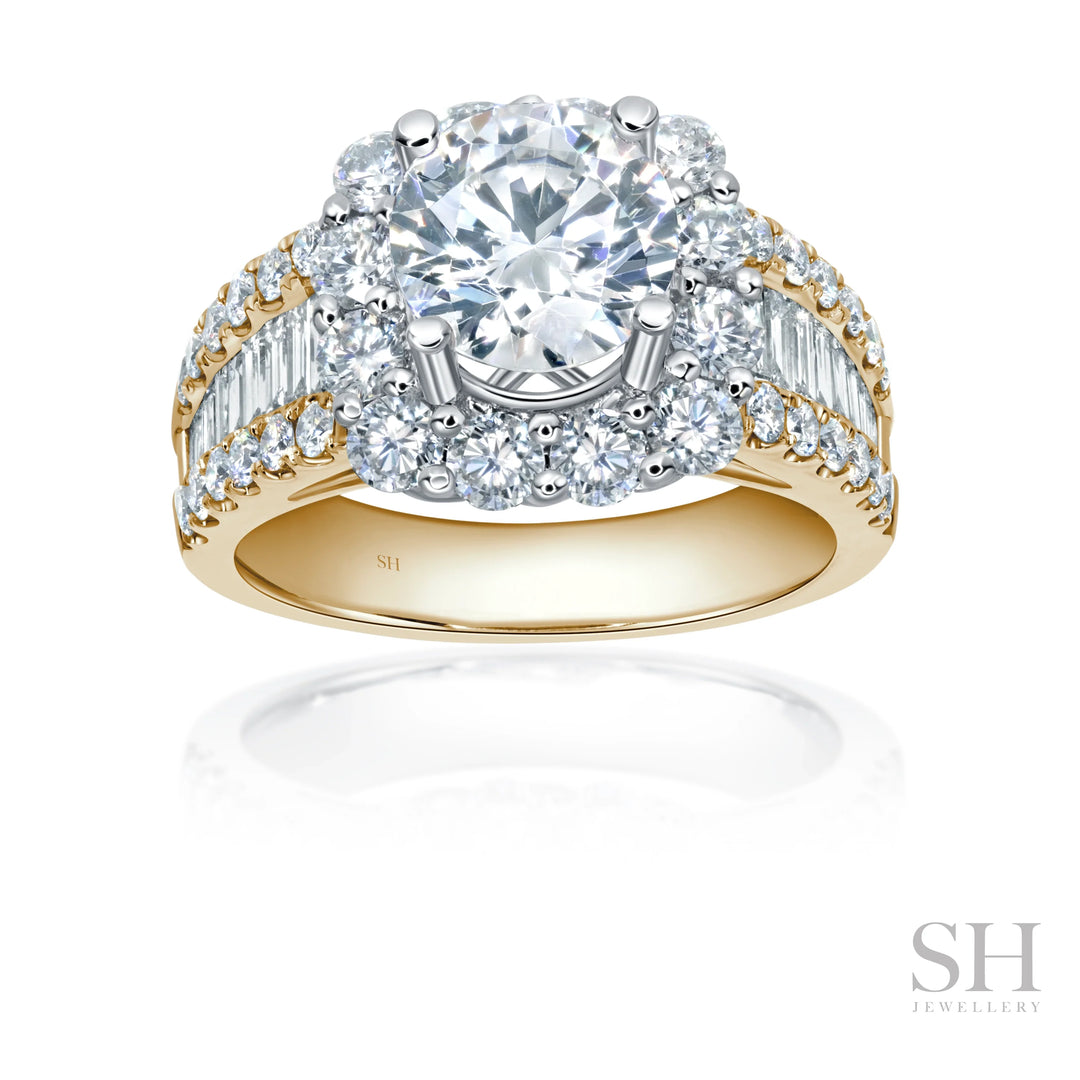 Cushion Halo Diamond Ring with Wider Tapered Baguette Band (wide) - W1088 (Lab Grown)