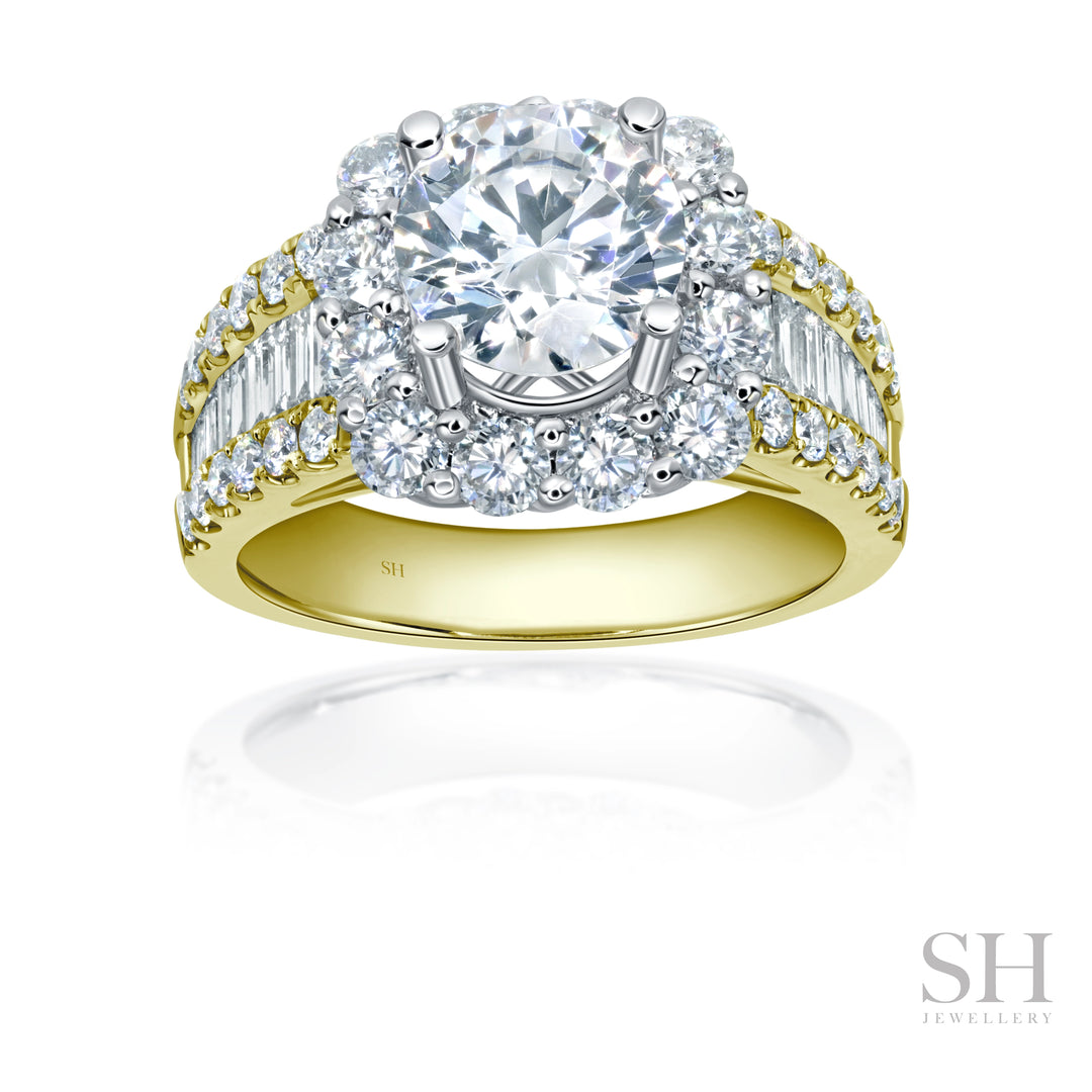 Cushion Halo Diamond Ring with Wider Tapered Baguette Band (wide) - W1088
