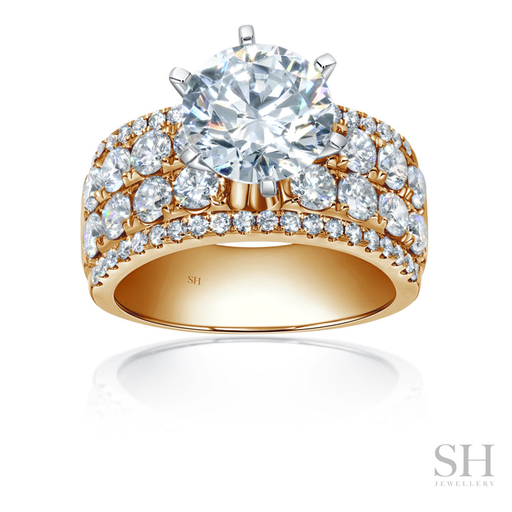 6-Claw Diamond Ring with Bright Lattice Band (9mm) - W1089