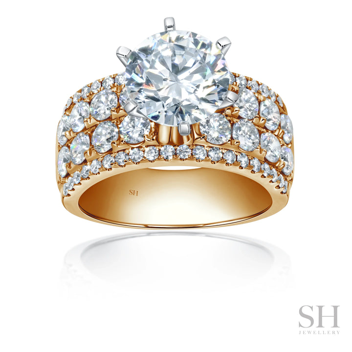 6-Claw Diamond Ring with Bright Lattice Band (9mm) - W1089 (Lab Grown)