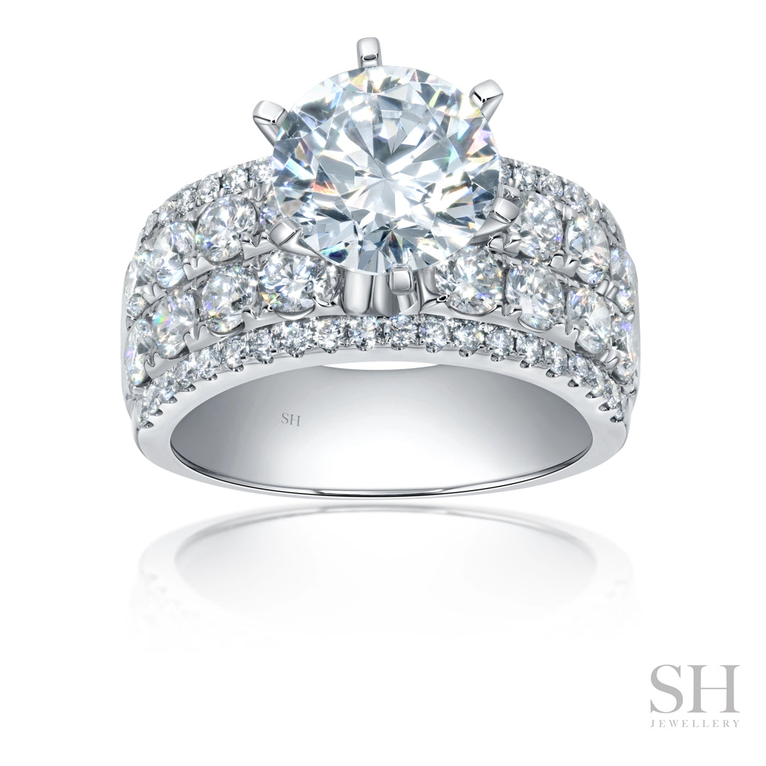 6-Claw Diamond Ring with Bright Lattice Band (9mm) - W1089