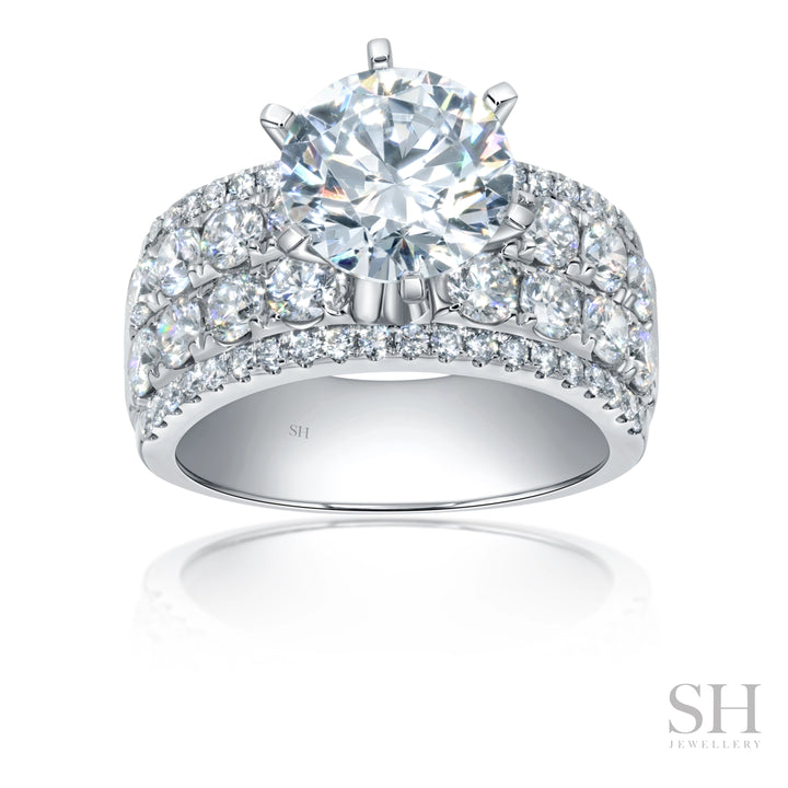 6-Claw Diamond Ring with Bright Lattice Band (9mm) - W1089