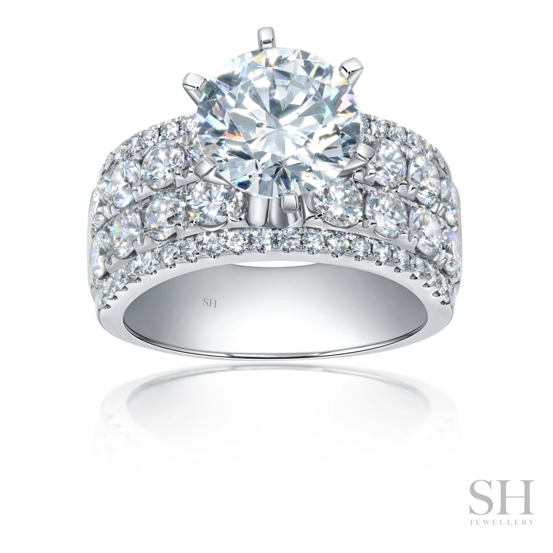 6-Claw Diamond Ring with Bright Lattice Band (9mm) - W1089 (Lab Grown)