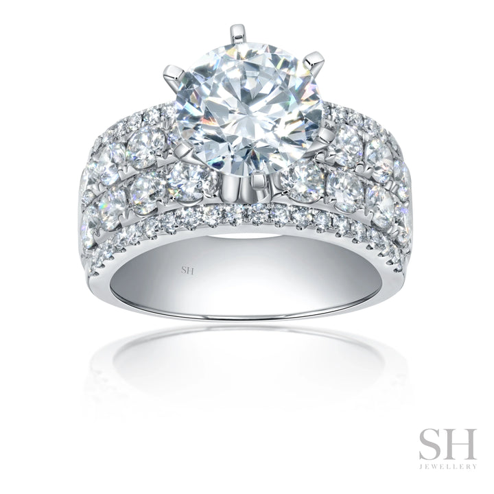 6-Claw Diamond Ring with Bright Lattice Band (9mm) - W1089 (Lab Grown)