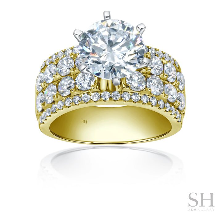 6-Claw Diamond Ring with Bright Lattice Band (9mm) - W1089