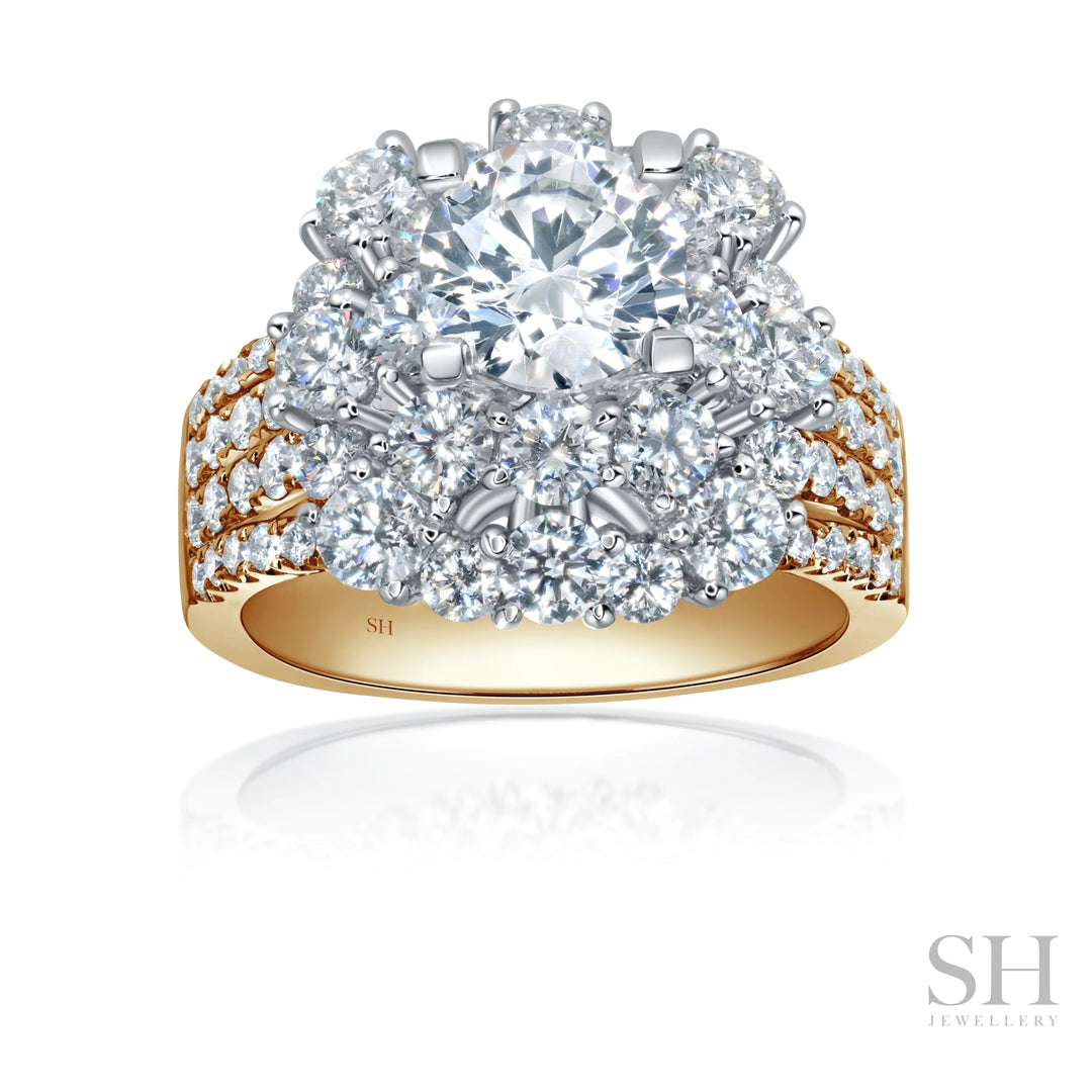 Bright Halo with Quad Diamond Band - W1091 (Lab Grown)