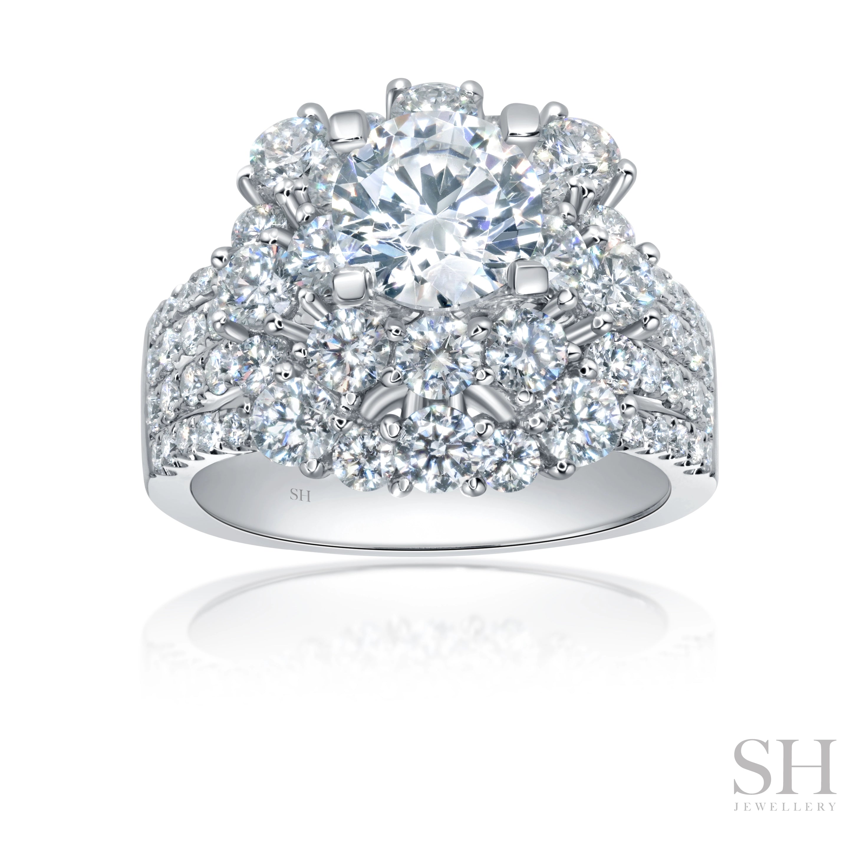 Bright Halo with Quad Diamond Band - W1091 – SH Jewellery