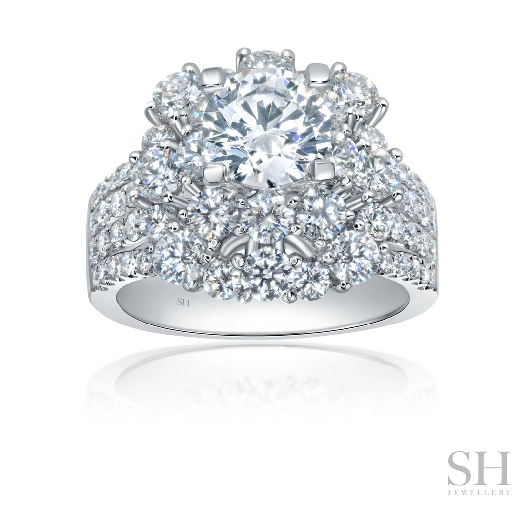 Bright Halo with Quad Diamond Band - W1091 (Lab Grown)